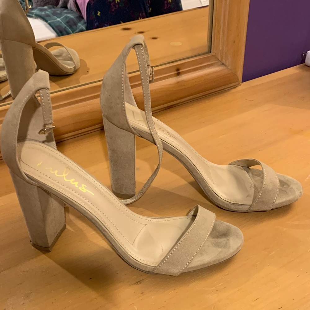 Lulu's Beige Suede Block Heels